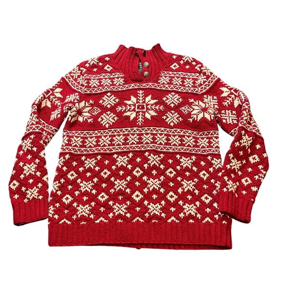 Vintage Ralph Lauren Sweater Hand Knit Red‎ White Snowflake Petite Small Women - Picture 1 of 9
